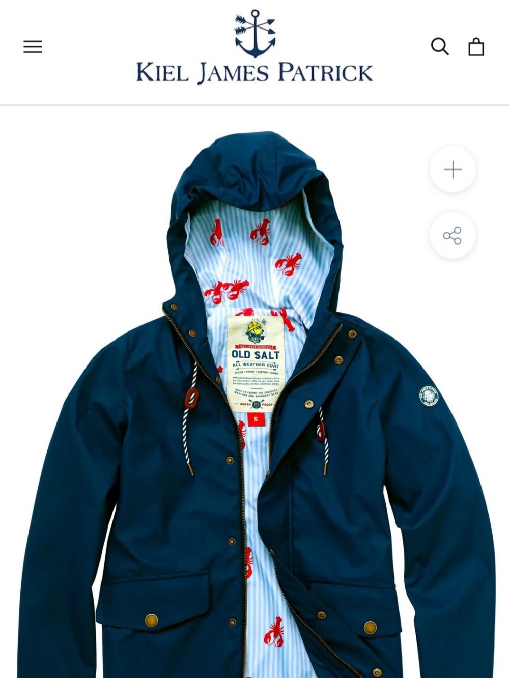 Kiel James Patrick Navy Hooded Raincoat with Red Lobster Lining
